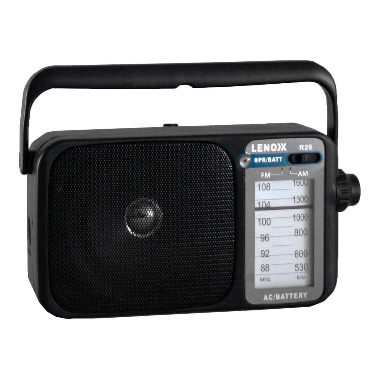 Black AM/FM Mantle Radio Battery Operated with 540-1600 Bandwidth and Portable Carry Handle