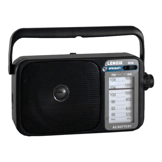 Black AM/FM Mantle Radio Battery Operated with 540-1600 Bandwidth and Portable Carry Handle