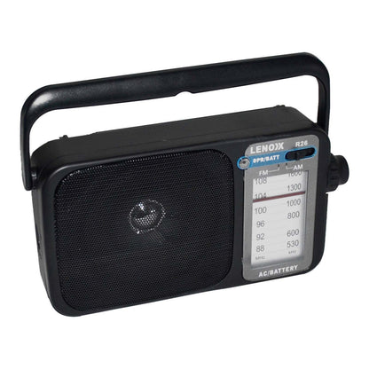 Black AM/FM Mantle Radio Battery Operated with 540-1600 Bandwidth and Portable Carry Handle