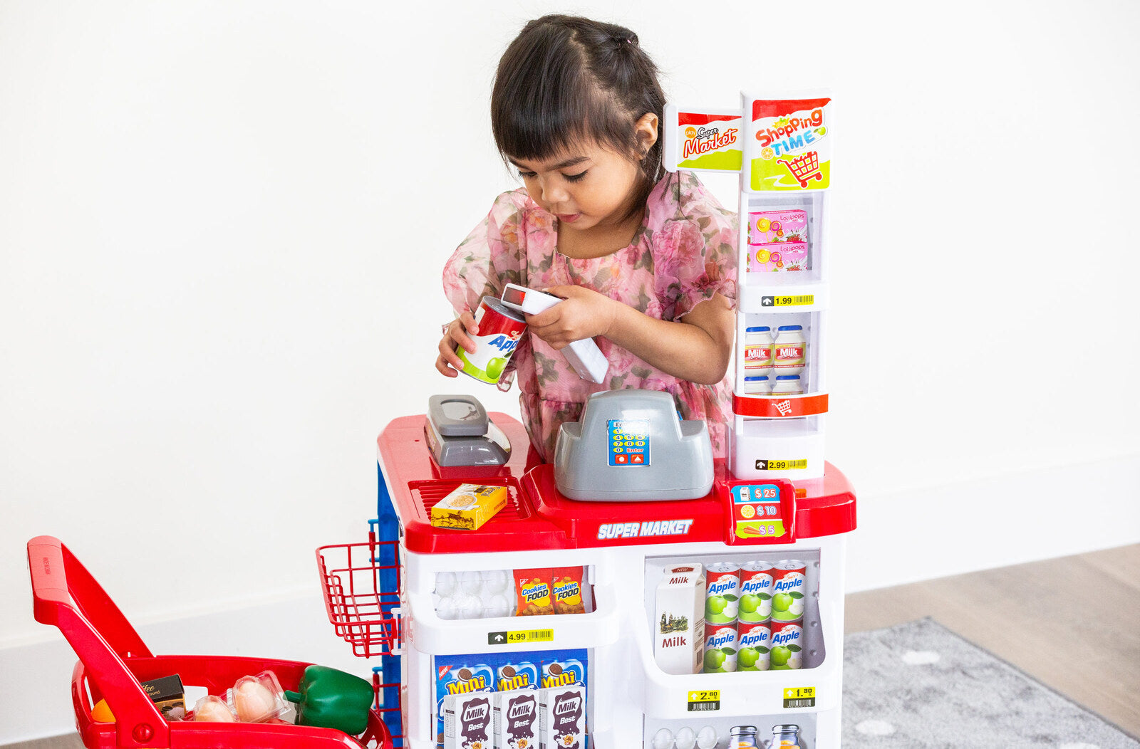 Children's Home Supermarket w/ Toy Cash Register, Trolly, Fruit & More - SuperSaverAU - view 6