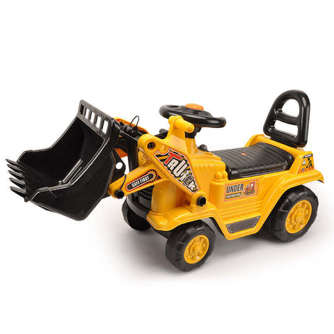 Yellow Children's Ride-On Digger with Interactive Gear Stick, Scoop, and Storage Bin - SuperSaverAU - view 1