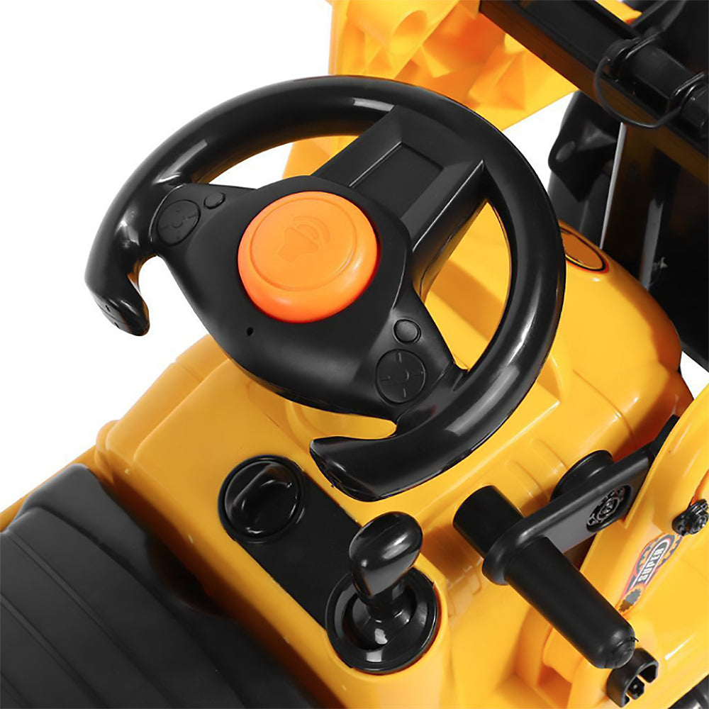 Yellow Children's Ride-On Digger with Interactive Gear Stick, Scoop, and Storage Bin - SuperSaverAU - view 4