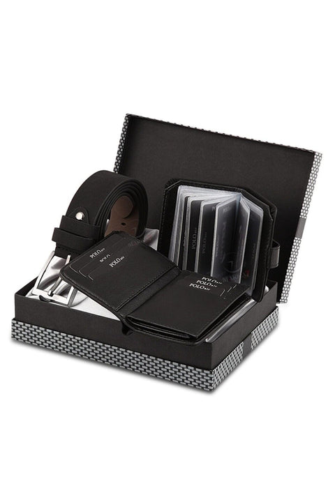Premium 3 Piece Leather Belt Wallet and Card Holder Gift Set