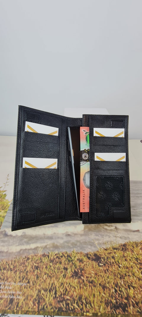 Leather Phone Wallet - Black, 3 Cash Compartments, 10 Card Slots, Durable Leather - SuperSaverAU - view 2