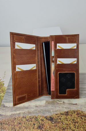 Leather Phone Wallet - Brown, 3 Cash Compartments, 10 Card Slots, Magnetic Closure - SuperSaverAU - view 2