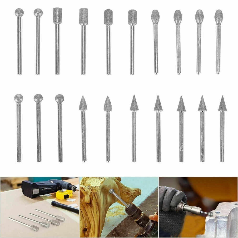 20pcs Diamond Grinding Heads Mini Drill Burrs Bit Set 3mm Shank for Rotary Tool - SuperSaverAU - view 1
