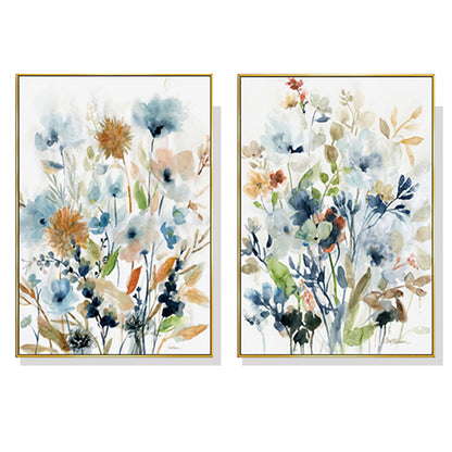 Colourful Floras Watercolour Canvas Wall Art 60cmx90cm Gold Frame 2 Sets