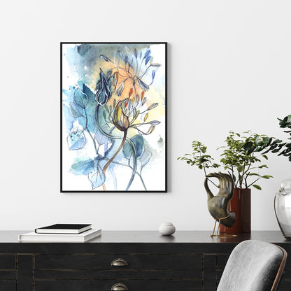Watercolor Style Abstract Flower Canvas Wall Art 60cmx90cm Black Frame
