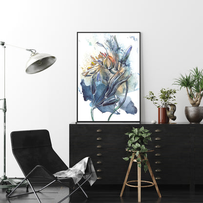 Watercolor Style Abstract Flower Canvas Wall Art 60cmx90cm Black Frame