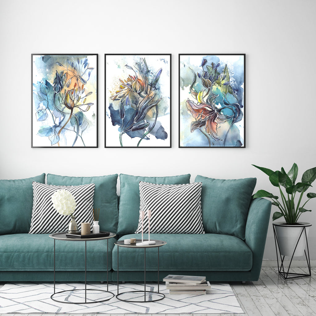 Watercolor Style Abstract Flower Canvas Wall Art 60cmx90cm Black Frame