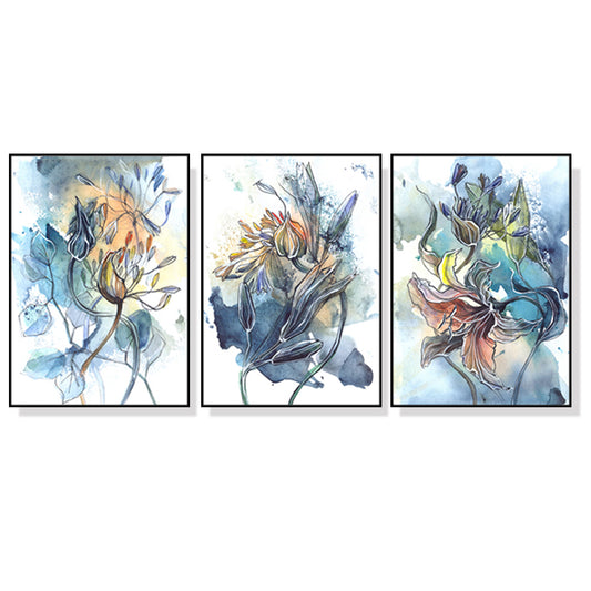Watercolor Style Abstract Flower Canvas Wall Art 60cmx90cm Black Frame