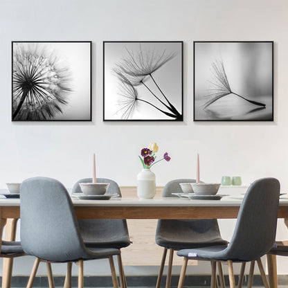 Botanical Dandelions Wall Art 50cmx50cm Canvas Framed 3 Sets Black Frame