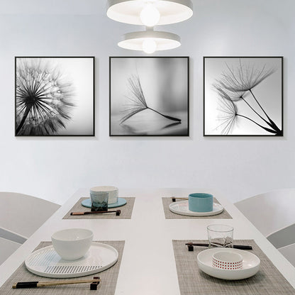 Botanical Dandelions Wall Art 50cmx50cm Canvas Framed 3 Sets Black Frame