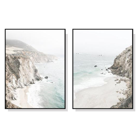 Mountain Beach Wall Art 60cmx90cm Black Frame Canvas - Premium Print, Hand Framed in Melbourne