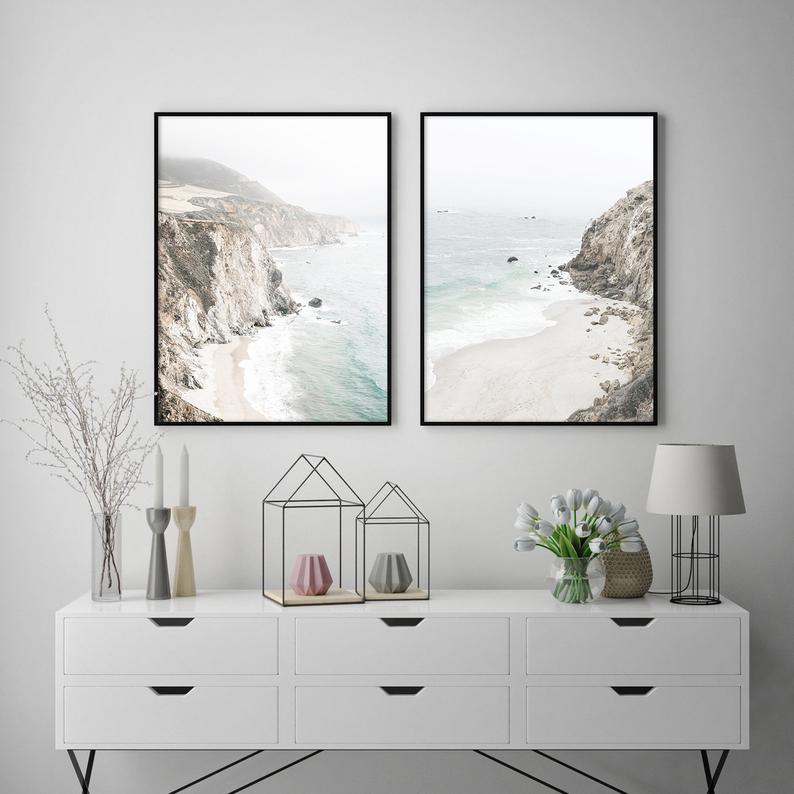 Mountain Beach Wall Art 60cmx90cm Black Frame Canvas - Premium Print, Hand Framed in Melbourne
