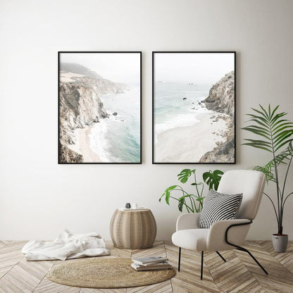 Mountain Beach Wall Art 60cmx90cm Black Frame Canvas - Premium Print, Hand Framed in Melbourne