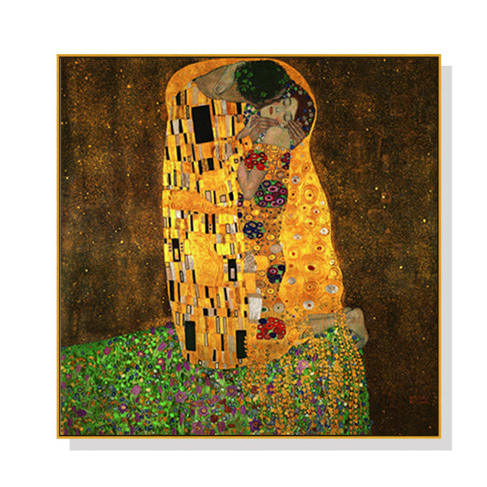 Gustav Klimt Kissing Canvas Wall Art 70cmx70cm Floating Frame Hand Framed