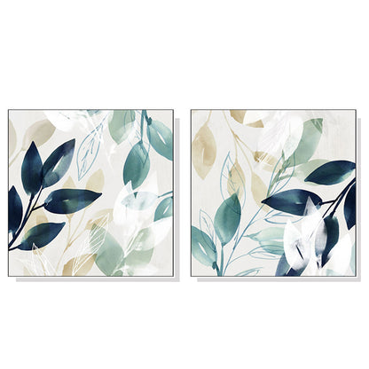 Watercolour Style Leaves Canvas Wall Art 70cmx70cm White Frame, Hand Framed in Melbourne