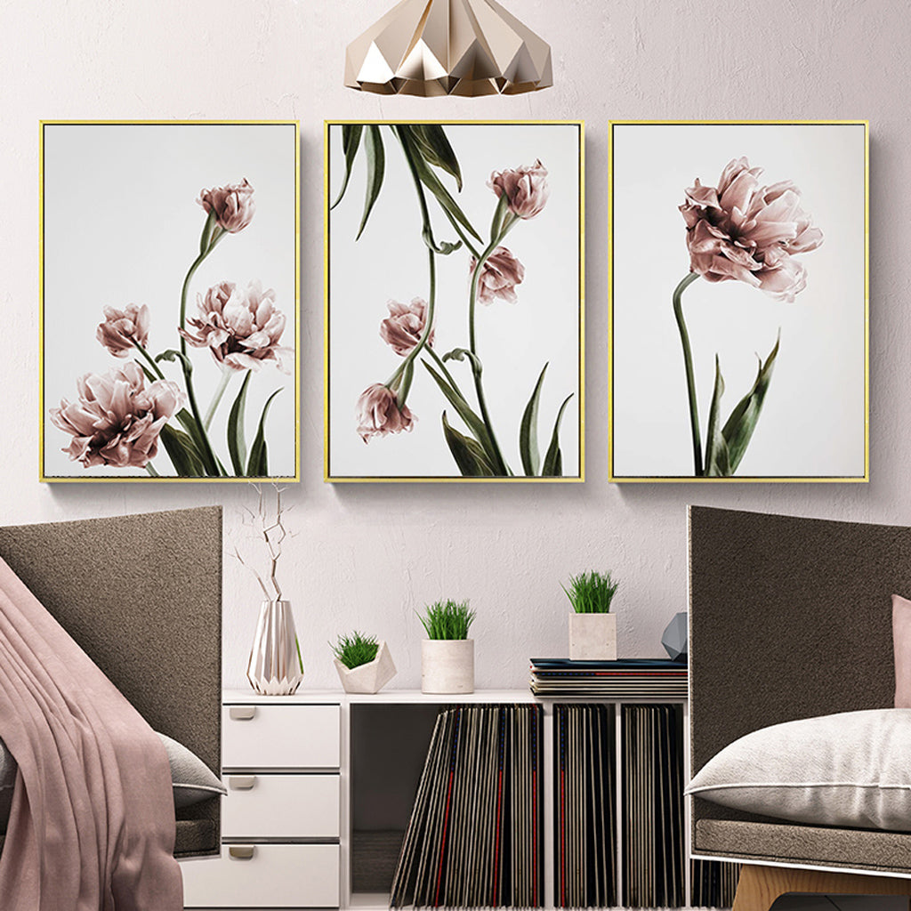 Tulip Flower Wall Art 60cmx90cm Canvas Framed Gold Frame, Hand Framed in Melbourne