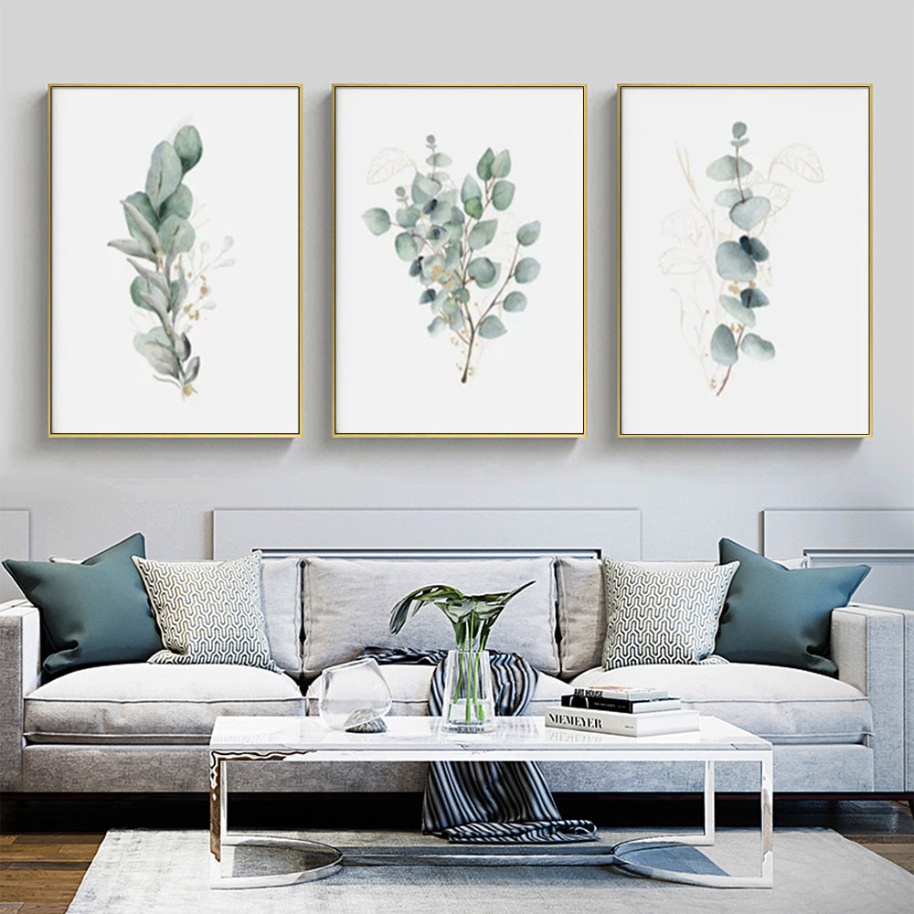 Eucalyptus Plant Wall Art 60cmx90cm Canvas Framed Gold Frame, Hand Framed in Melbourne