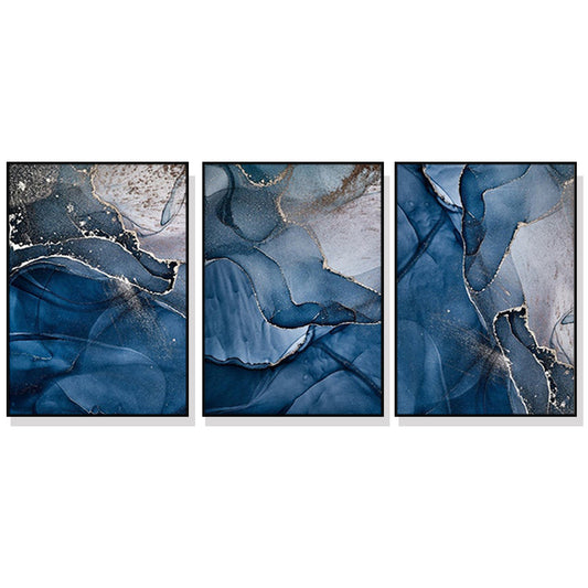 Blue Gold Marble Wall Art 50cmx70cm Canvas Framed, Stretched & Ready to Hang