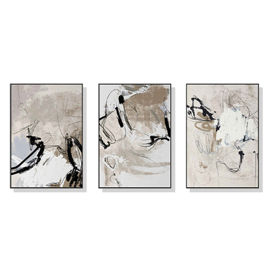 Modern Abstract Beige Canvas Wall Art 50cmx70cm Black Frame, Hand Framed in Melbourne