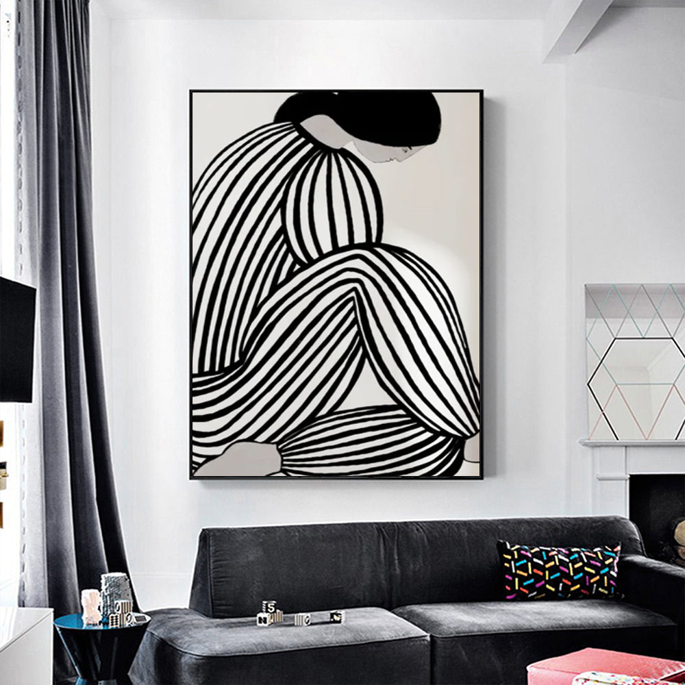 Premium Mid Century Figure Framed Canvas Wall Art - Black Frame, 50 x 70cm
