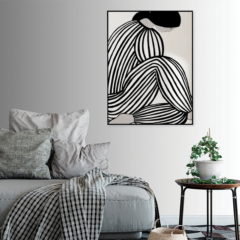 Premium Mid Century Figure Framed Canvas Wall Art - Black Frame, 50 x 70cm