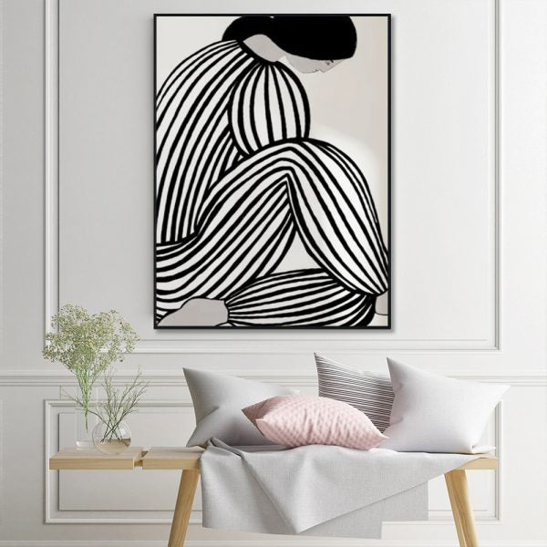 Premium Mid Century Figure Framed Canvas Wall Art - Black Frame, 50 x 70cm