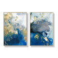 Premium Marbled Blue And Gold Framed Canvas Wall Art 2 Set - Gold Frame, 70 x 100cm