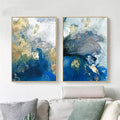 Premium Marbled Blue And Gold Framed Canvas Wall Art 2 Set - Gold Frame, 70 x 100cm