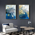 Premium Marbled Blue And Gold Framed Canvas Wall Art 2 Set - Gold Frame, 70 x 100cm