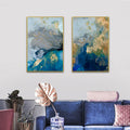 Premium Marbled Blue And Gold Framed Canvas Wall Art 2 Set - Gold Frame, 70 x 100cm