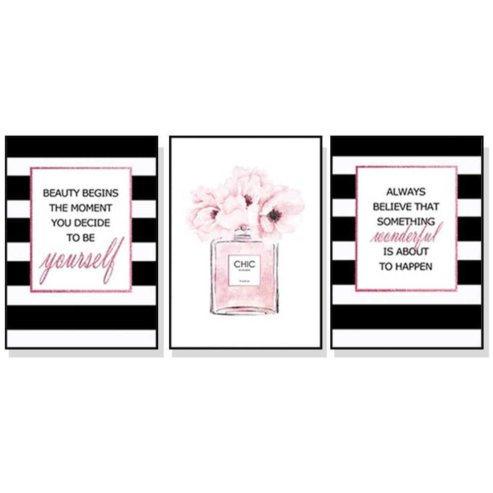 Canvas Wall Art 60cmx90cm Fashion Prints 3 Sets Black Frame, Hand Framed in Melbourne