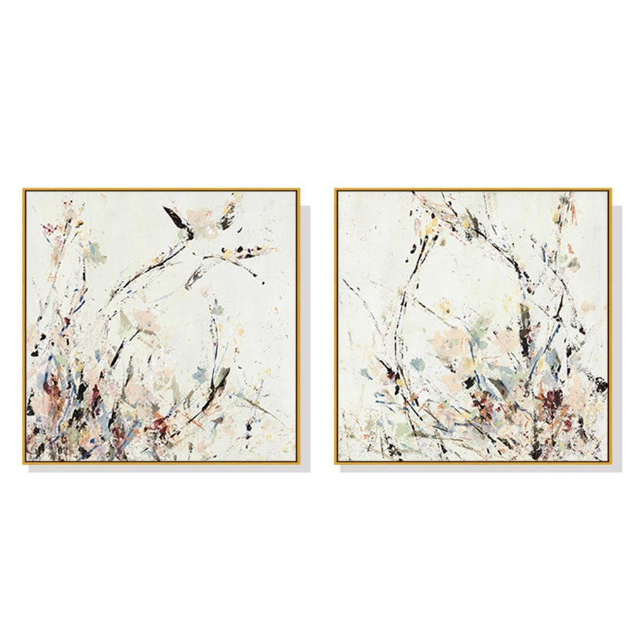 Premium Afternoon Walk Framed Canvas Wall Art Set - Gold Frame, 40 x 40cm