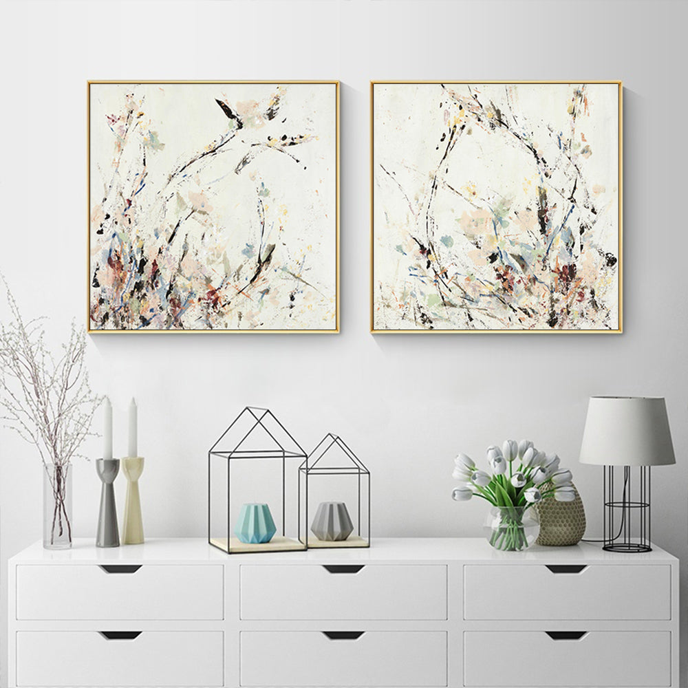 Premium Afternoon Walk Framed Canvas Wall Art Set - Gold Frame, 40 x 40cm