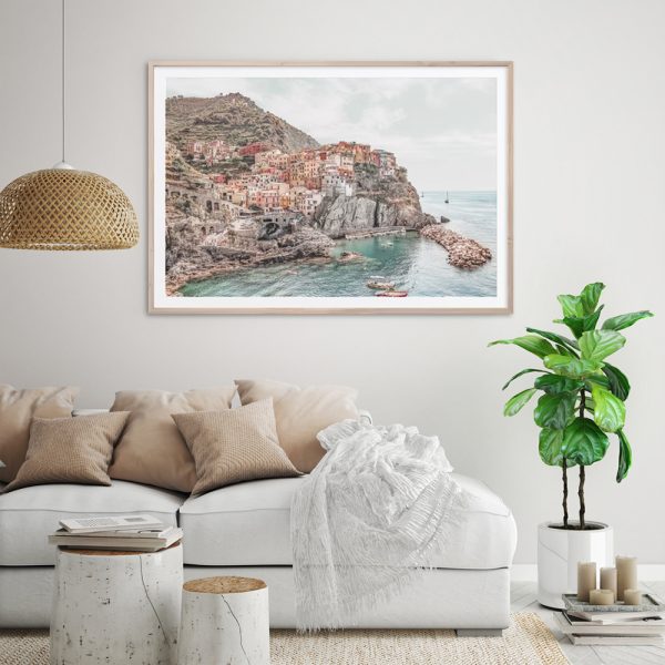 Premium Italy Cinque Terre Framed Canvas Wall Art - Wood Frame, 80 x 120cm