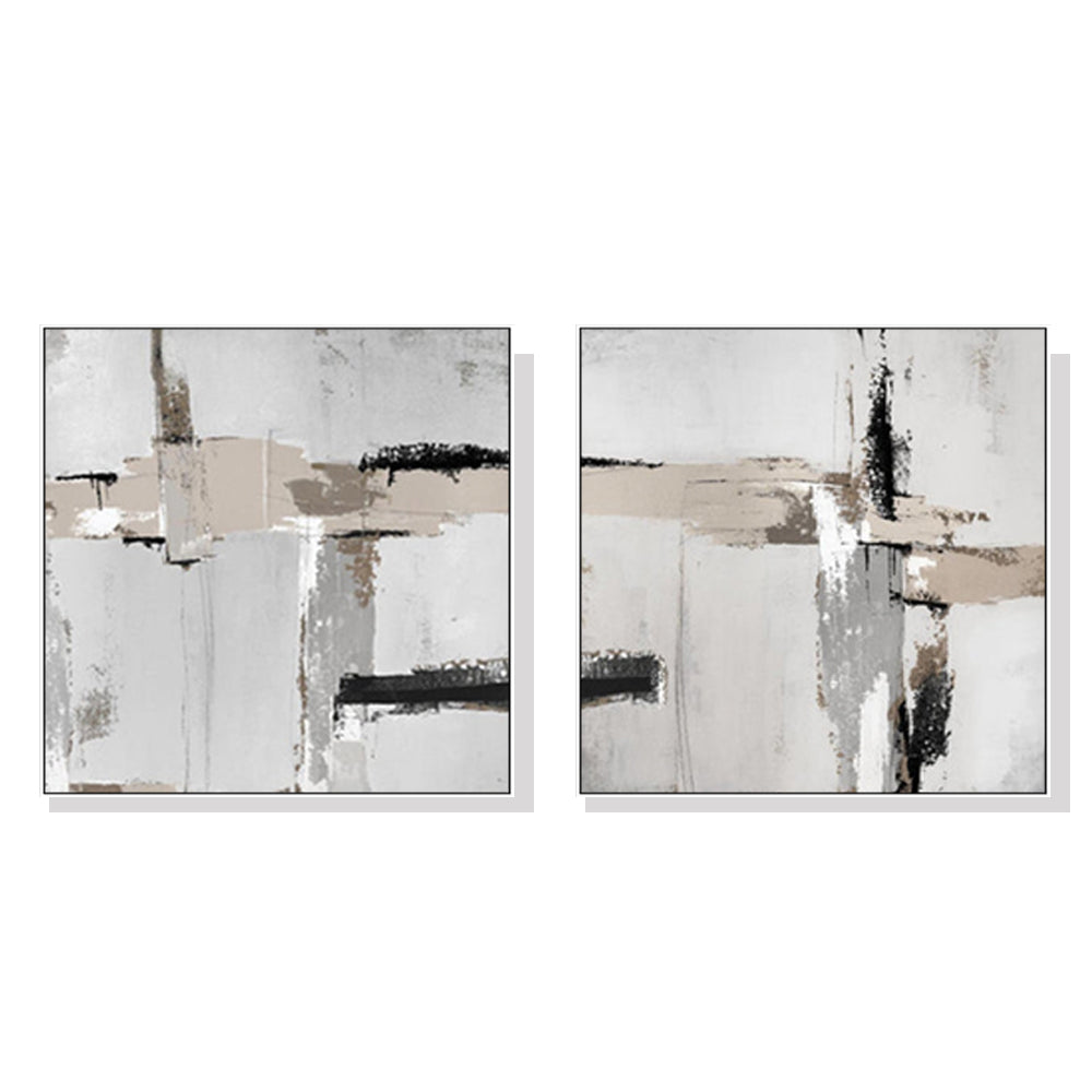 Neutral Abstract Wall Art 90cmx90cm Canvas Framed Print - White Frame, Made in Australia