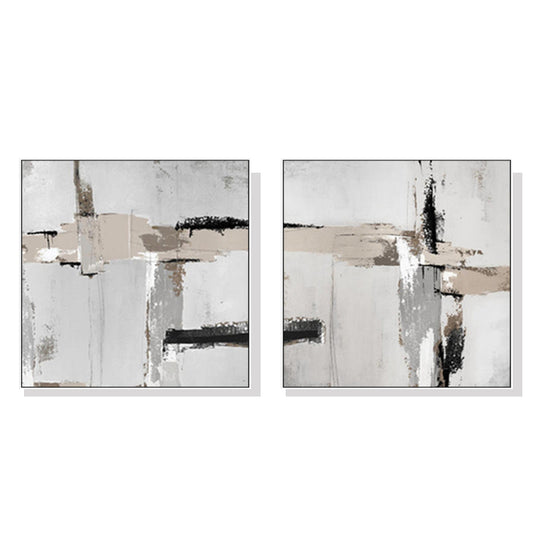 Neutral Abstract Wall Art 90cmx90cm Canvas Framed Print - White Frame, Made in Australia
