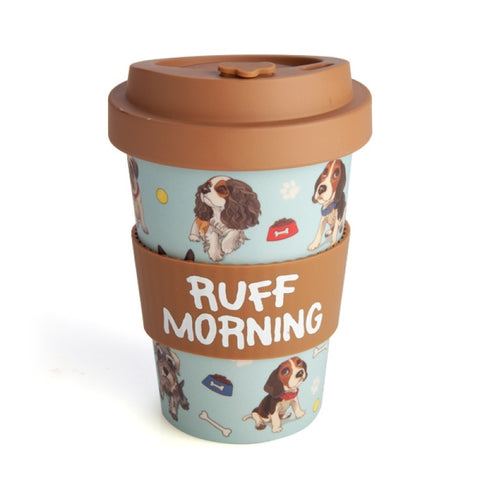 Dogs Eco-to-Go Bamboo Travel Cup 470ml - Cute Puppies, 'Ruff Morning' Lid - SuperSaverAU - view 1