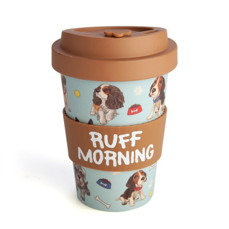Dogs Eco-to-Go Bamboo Travel Cup 470ml - Cute Puppies, 'Ruff Morning' Lid - SuperSaverAU - view 1