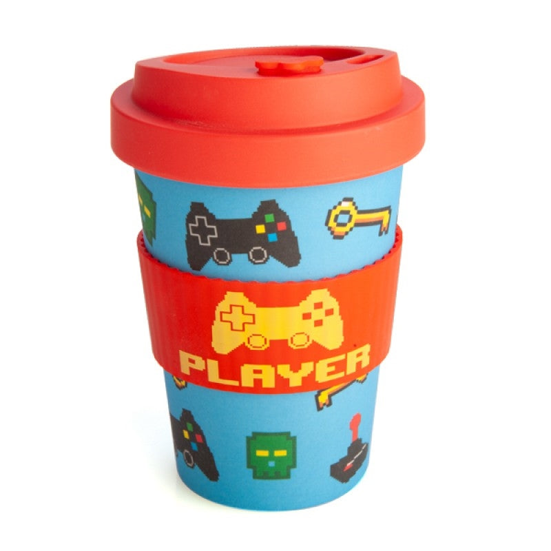 Gamer Eco-to-Go Bamboo Travel Cup 470ml with Pixel Art Design and Anti-Spill Lid - SuperSaverAU - view 1