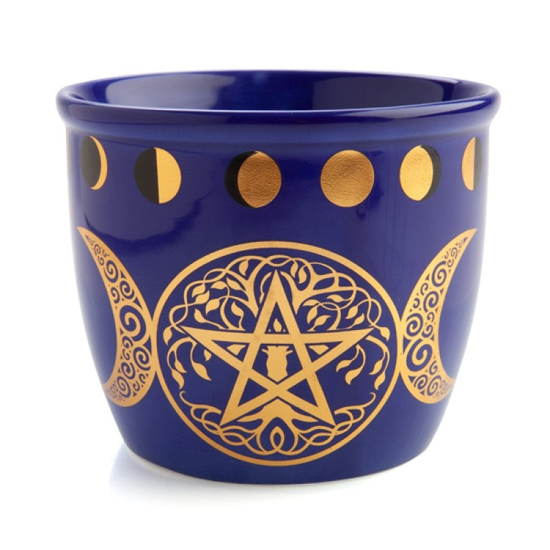 Wild Scents Ceramic Smudge Bowl with Gold Foil Design, Cobalt Blue, 4"