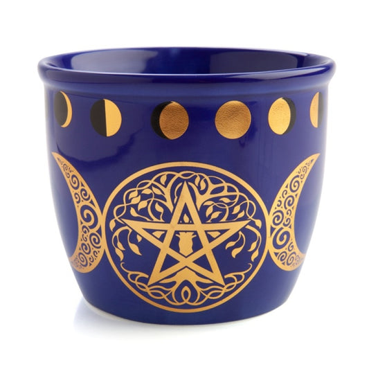 Wild Scents Ceramic Smudge Bowl with Gold Foil Design, Cobalt Blue, 4"