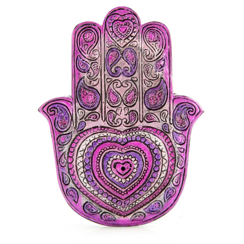 Hamsa Metallic Purple Incense Burner with Heart & Paisley Design 125x90x20mm - SuperSaverAU - view 1