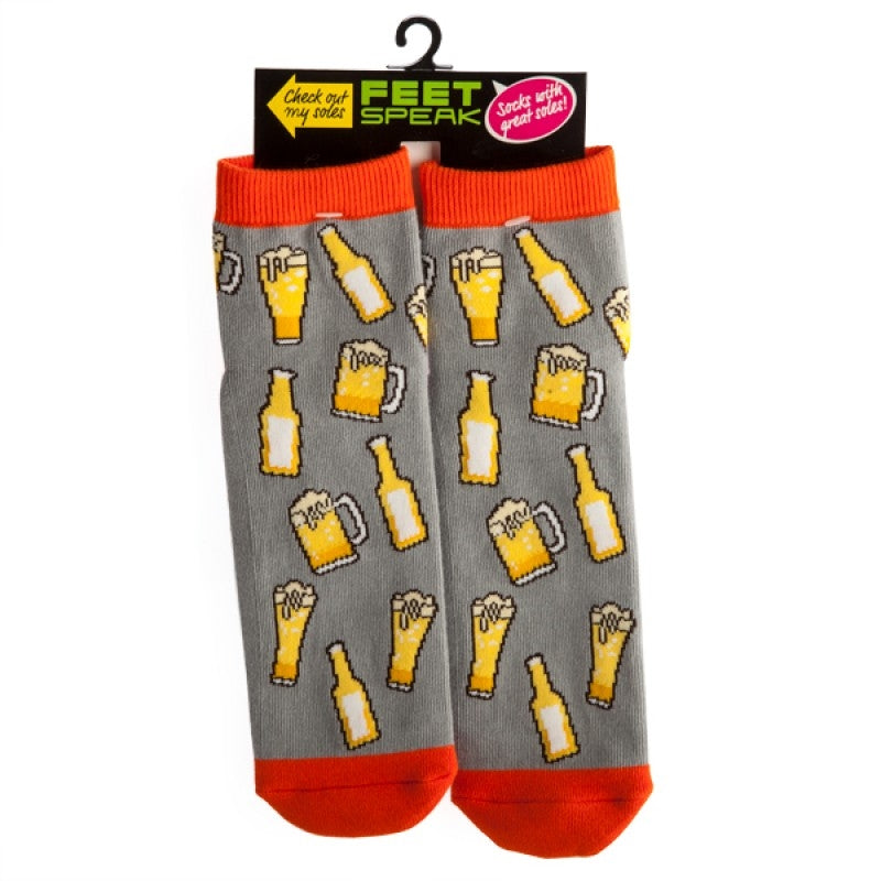 Premium Beer Feet Speak Socks Print Steins Glasses Bottles Anti-Slip One Size - SuperSaverAU - view 1