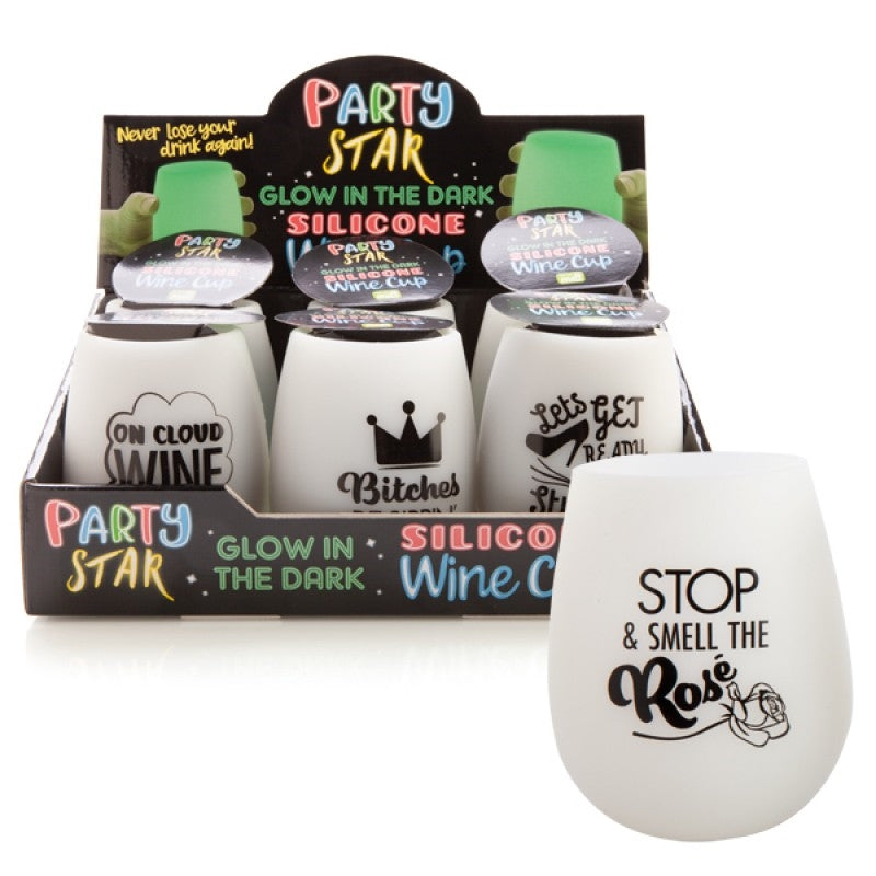 Glow-in-the-Dark Silicone Stemless Wine Cups - 6 Sassy Sayings, Dishwasher Safe - SuperSaverAU - view 1