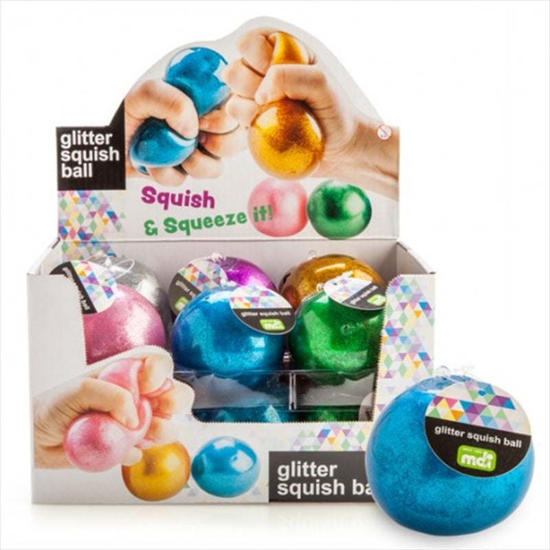 Glitter Squish Ball - 6 Assorted Colors for Stress Relief, Vibrant Interior
