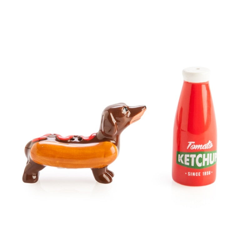 Ceramic Sausage Dog Ketchup Salt and Pepper Shaker Set 110x70x40 mm - SuperSaverAU - view 1