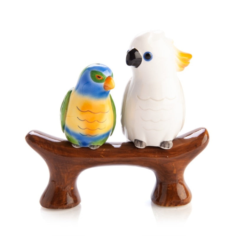 Australian Birds Ceramic Salt and Pepper Shakers with Magnetic Tree Branch Holder - SuperSaverAU - view 1